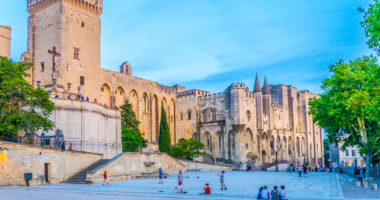 Sunset view of Palais de Papes in Avignon, France