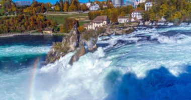 The Rhine Falls near Zurich at Indian summer, largest waterfall in Switzerland