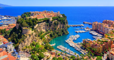 Old town and Prince Palace on the rock in Mediterranean Sea, Monaco, southern France