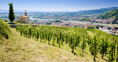 grand cru vineyard and Chapel of St. Christopher, L´Hermitage, Rhône-Alpes, France