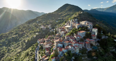 An aerial view of the town of Triora in Liguria, Italy