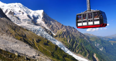Aiguille du Midi cable car in the summer, Chamonix, France